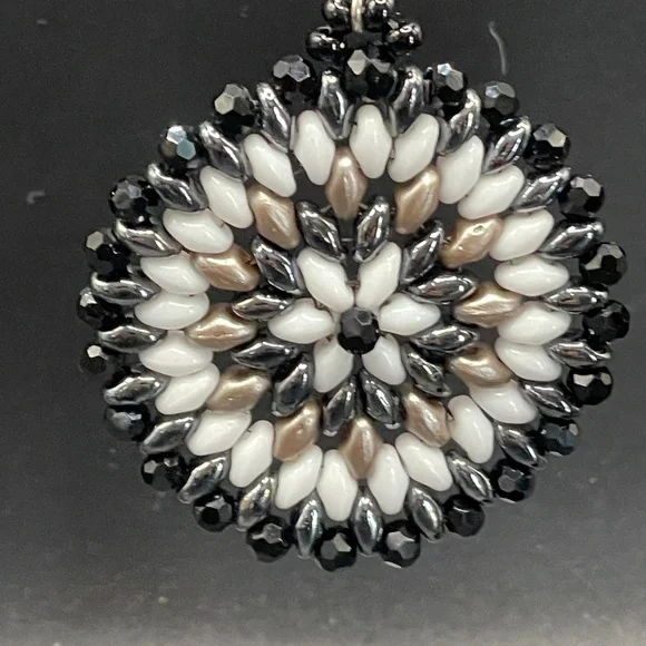 Czech Glass Bead Stitched Medallion Beaded Pierced Earrings - Picture 8 of 8